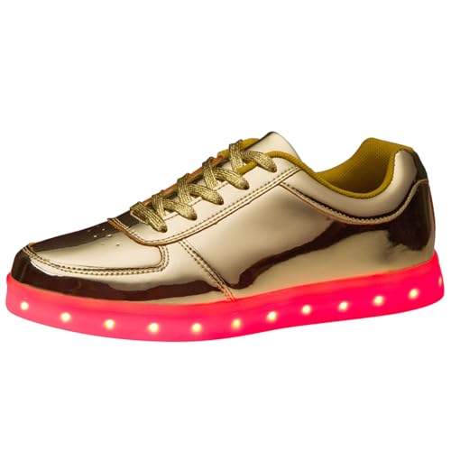 Generisch Neue Bunte LED Leucht Schuhe Koreanische Version Paar USB Lade Sport Bord Schuhe Low Top Gold Silber Sport Schuhe (Gold, 46)