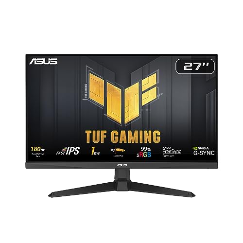 ASUS TUF Gaming VG279Q3A - 27 Zoll Full HD Monitor -180 Hz, 1ms GtG, G-Sync, FreeSync Premium, Adaptive Sync, ELMB, GameFast Input -Fast-IPS Panel, 16:9, 1920x1080, DisplayPort, HDMI, Speaker, Schwarz