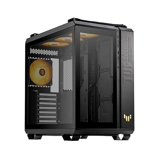 ASUS TUF Gaming GT502 Plus TG ARGB Black PC-Gehäuse für Gaming-PC, Mid ATX, Dual-Kamera, werkzeuglose Seitenplatten, USB 3.2 Gen2 Typ-C, 4 vorinstallierte ARGB-Lüfter, Schwarz