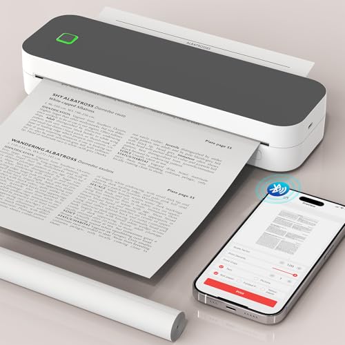 Ablemark Bluetooth Thermodrucker A4, Portable Mobiler Drucker A4 für Unterwegs, Inkless Printer Kompatibel mit Android & IOS und Laptop, Tragbarer Drucker für Zuhause, Büro, Tattoo Stencil