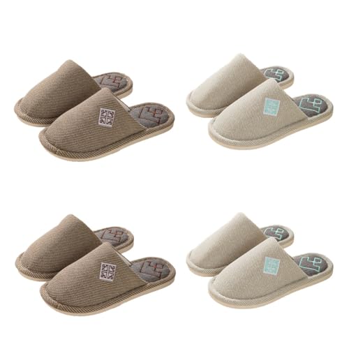 Teceyfeet Gästehausschuhe Set Waschbar,4 Paar Unisex Hausschuhe Set Winter Warm Gästepantoffel Filzpantoffeln Rutschfest Pantoffeln Slippers Ideal für Gäste, Familie, Hotel, Reisen