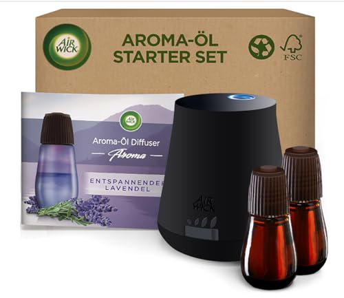 Air Wick Aroma-Öl – Starter Set – Diffuser mit ätherischen Ölen – Raumduft Entspannender Lavendel – 2 x 20 ml Nachfüllern + Gerät