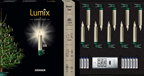 Lumix® Kabellose LED Christbaumkerzen Superlight Mini Metallic Basis-Set mit 12 Kerzen und IR-Fernbedienung, Cashmere, Art. 75545