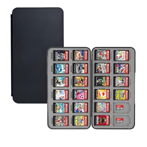 Game Card Aufbewahrungs Box für Switch & Switch OLED & Lite, Spiele Aufbewahrungsbox Schwarz, Tragbar Speicherkartenhalter mit 24 Game Card Slots, Magnetverschluss (schwarz)