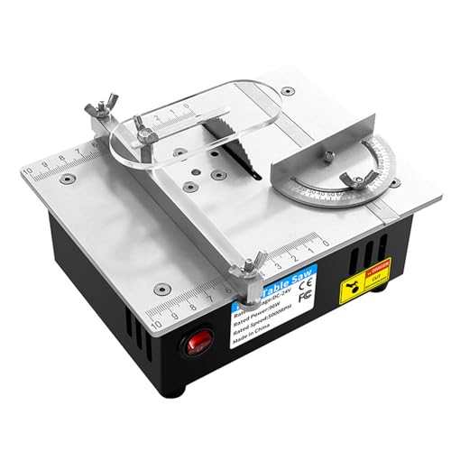 VOBOR Mini Tischkreissäge, 7-Gang-Netzteil Einstellbarer, 0,1-15mm Sägeblatt Höhenverstellbarer, Tragbare Präzisions Table Saw für Holz-Kunststoff-Acryl-Schneiden