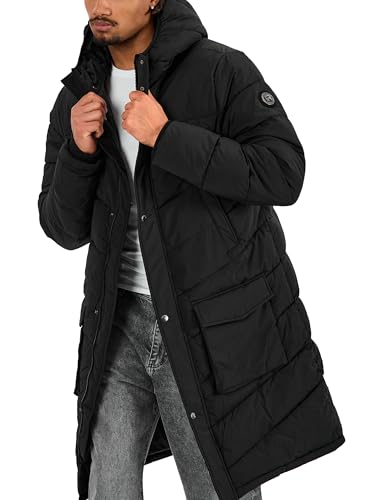 Redbridge Steppmantel Langer Pufferparka mit Kapuze & aufgesetzten Taschen Warm gefütterte Winterjacke mit Druckknöpfen und Reißverschluss Regular Fit Schwarz L