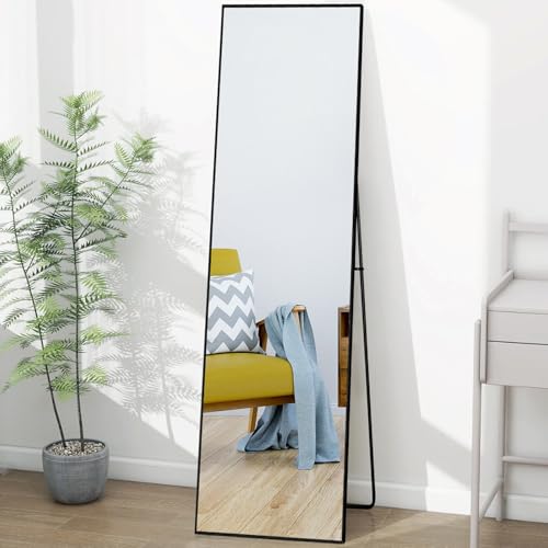 Lazyspace Ganzkörperspiegel, 140 x 40 cm, Schwarz HD Standspiegel mit Rahmen aus Aluminiumlegierung, Hartglas Wandspiegel, Boden großer Spiegel für Schlafzimmer, Garderobe, Wohnzimmer, Ankleidezimmer