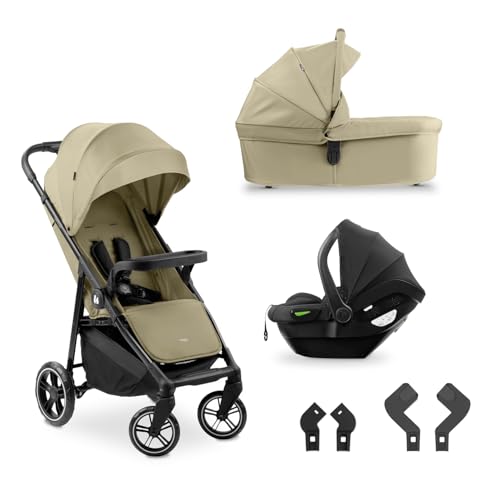hauck Shop N Care Trio Set, Olive - 3in1 Kombikinderwagen ab Geburt bis 22 kg - Buggy, Babywanne & i-Size Babyschale, Snack-Tablett & Becherhalter, UPF 50+, Liegefunktion, Zusammenklappbar