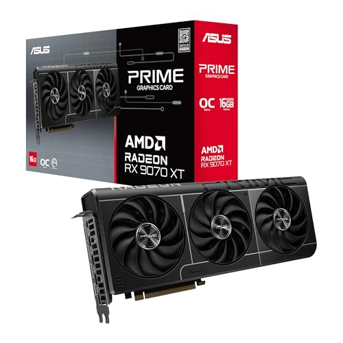 ASUS Prime Radeon RX 9070 XT OC Edition 16GB GDDR6 Gaming Grafikkarte (AMD Radeon Radeon RX9070XT, PCIe 5.0, 1x HDMI 2.1b, 3X DisplayPort 2.1a, 2.5-Slot-Design, PRIME-RX9070XT-O16G)
