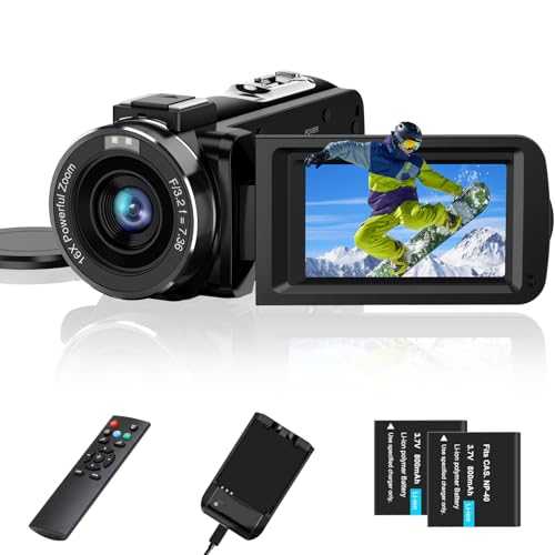 Aasonida Videokamera 2.7K Camcorder 36MP 16X Digitalzoom IR-Nachtsicht 3.0'' Berühren Sie den IPS-Bildschirm Webcam Kamera für YouTube Tiktok mit 2 Batterien