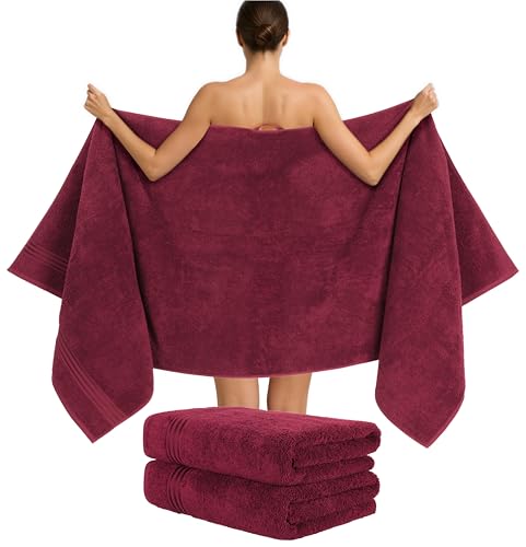 Hammetex 2er Set Extra Große Badetücher – 80x200 cm, 500 GSM, 100% Baumwolle – Weich & Saugfähig – Luxuriöse Große Spa-Handtücher, Bordeauxrot