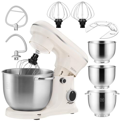 ZEEGMA PLANEET TRIO Planetenroboter, 1500 W, Multifunktionale Küchenmaschine mit 3 Schüsseln 4 l, 4,5 l und 5,2 l, 10 Betriebsgeschwindigkeiten, Mixer mit Haken, Schneebesen, Deckel mit Messgerät