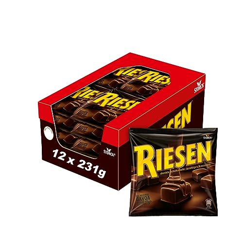 RIESEN – 12 x 231 g – Schokokaramell Kaubonbons in kräftiger, dunkler Schokolade – Schokoladen-Bonbons einzeln verpackt