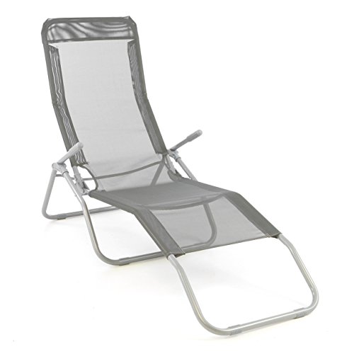 Gartenliege Bäderliege 160 x 48,5 x 100 cm Textilene, 5kg Armlehne Stahlrahmen Relaxliege klappbar Kippliege bis 100 kg belastbar wetterfest pflegeleicht Farbe wählbar grau blau schwarz (Grau)