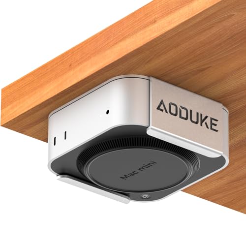 AODUKE Aluminum Alloy Mac mini M4 Under Table Bracket, 2024 Mac mini M4 Pro Wall Mount Stand, Hanging Rack Compatible with VESA Hole Monitor Mount or Plaster Wall, Dock Accessories-AJM4-BS