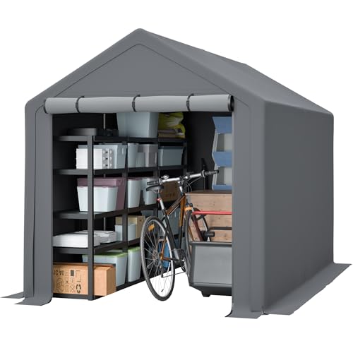 Jaxilyn Garagenzelt Wasserdichtes Lagerzelt mit Rolltor, Robuster Stahlrahmen & UV-beständige Plane, Grau – Ideal für Fahrräder, Gartenmöbel & Mehr (3X 1,9)
