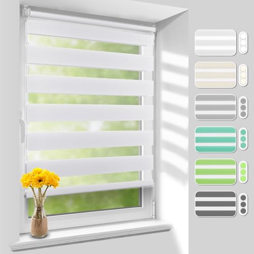 Homland Doppelrollo Klemmfix ohne Bohren B40 x H210 cm(Stoffbreite 35cm) Weiß, Duo Rollo, Rollo Klemmrollos lichtdurchlässig & verdunkelnd, Verstellbar Fensterrollo Sonnenschutz