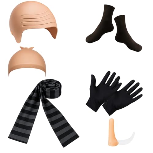 GRU Kostüm, Dexter Kostüm, Minion kostüm Erwachsene, 6-teiliges Set für coole Verkleidungen, inklusive A-Kurzohren in Hautfarbe und schwarz-grauen Streifen, perfekt für verschiedene Anlässe