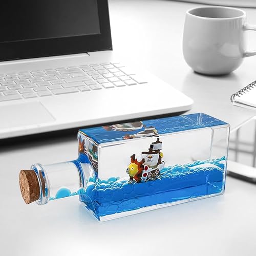 Tuzsocr Kreuzfahrtschiff Fluid Drift Bottle, Thousand Sunny Schiff in Flasche, Unsinkable Boot In Einer Box, Acryl Pirate Modell Ship, Stressabbau Toy, Schiff im Glas für Büro und Haus Deko (Stil 1)