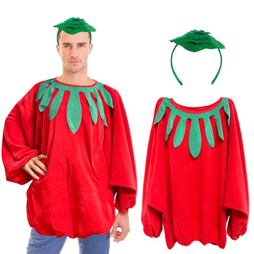 Bseical Tomaten Kostüm Erwachsene, Faschingskostüme Damen, Karneval Kostüm Herren, Karnevalskostüme Früchte Gemüse Gruppenkostüme Party Cosplay Festumzug Accessoires Mit Haarreif Obstkostüm (Männer)