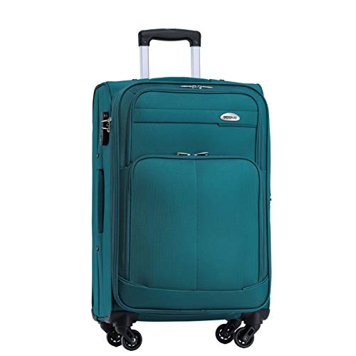 BEIBYE Leichter Stoffkoffer Kofferset Trolley Außentaschen Dehungsfuge mehr Stauraum mit Zahlenschloss (Turquoise, L-Mittlerer Koffer-64cm)