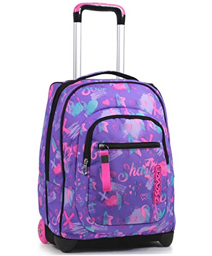 Seven Trolley, 2 in 1, Schulranzen mit Rollen, Rucksack mit Trolleyfunktion für Kinder, ab 1. Klasse, für Schule, Reisen, Mädchen&Jungen, violett, Iridescent