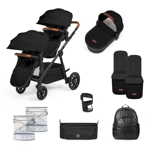 Ickle Bubba Virgo Growing Family 11-teiliger Kinderwagen - Einzel- bis Doppel-Tandem-Kinderwagen mit Babywanne, Fußsäcken, Regenschutz & Zubehör, geeignet ab der Geburt (Schwarz)