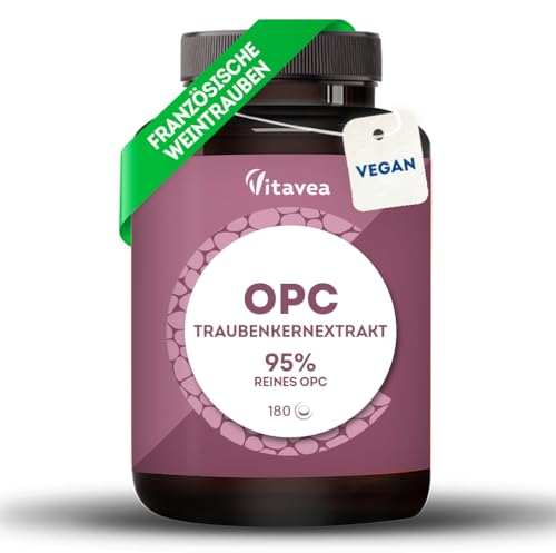 OPC Traubenkernextrakt - Hochdosiert mit 95% reines OPC - Aus französischen Weintrauben - Laborgeprüft (HPLC-Methode), Vegan - 180 Tabletten - Vitavea