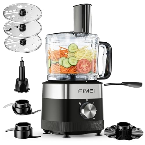 FIMEI Küchenmaschine 800W, 3 Geschwindigkeiten & Pulsfunktion, 1,5L Zerkleinerer, Teigkneter, Raspel, Wendeschneider, Emulgierscheibe, Doppelverriegelung, Kompakt & Platzsparend