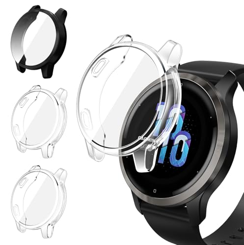 ivoler 3 Stücke Hülle mit Schutzfolie für Garmin Vivoactive 4 45mm / Garmin Venu 2 45mm, Vollständige Abdeckung Stoßfest Kratzfest Schutzhülle Dünne Weiche TPU Displayschutz Case, 2 Klar + 1 Schwarz