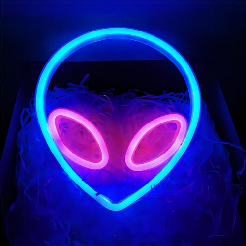 NIWWIN Alien Neon Sign, Dekorative Wandleuchten,Stimmungslichter im Schlafzimmer,Kinderzimmerdekoration, Weihnachtsdekoration, Geburtstagsgeschenk. Akku oder USB (Aliens Rosa&Blau)