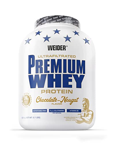 Weider Premium Whey Protein Pulver - Hoher Proteingehalt, wenig Kohlenhydrate & wenig Fett mit L-Glutamin und Vitamin B6-2,3kg - Schoko-Nougat