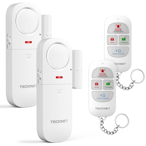 TECKNET Fensteralarm Einbruchschutz, Türalarm mit Fernbedienung, Kabellose Alarmanlage, 4 Funktionsmodi der Sirene für Haus, Geschäft, Pool und Wohnmobil (2er-Pack)