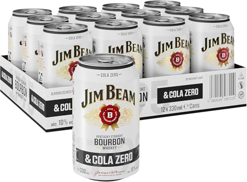 Jim Beam Bourbon & Cola Zero Dose | Kentucky Straight Bourbon Whiskey mit Cola Zero | eine perfekte Mischung | 10% Vol | Einweg, 12 x 330ml