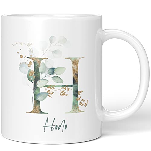JUNIWORDS Tasse, Hodo, Name Anfangsbuchstabe Initial Alphabet Floral Buchstabe H Monogramm Motiv, Weiß (5452272)