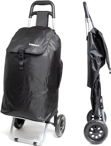 Hoppa 57L Stabiler Einkaufstrolley klappbar Shoppingtrolley multifunktional Einkaufsroller abnehmbare Tasche Rollen Einkaufswagen Wagen (Schwarz)