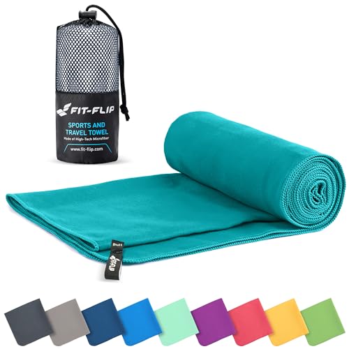 Fit-Flip Mikrofaser Handtuch - kompakte Microfaser Handtücher - ideal als Sporthandtuch, Reisehandtuch, Strandtuch - schnelltrocknend und leicht - Badetuch groß (100x200cm, Petrol)
