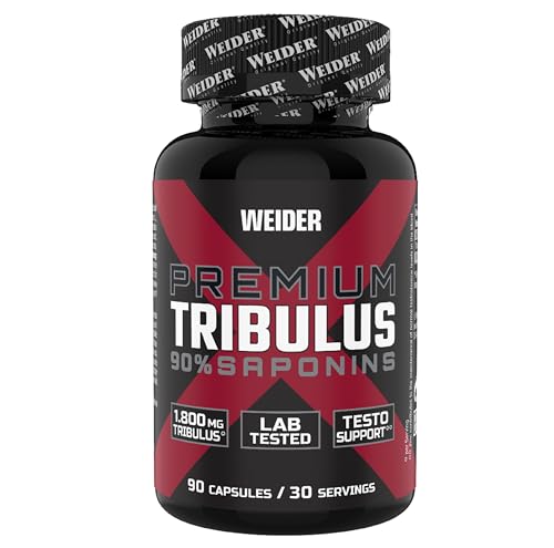 WEIDER Premium Tribulus Kapseln, Tribulus terrestris hochdosiert mit 1.800 mg Tribulus Extrakt pro Portion, standardisiert auf 90% Saponine, mit wichtigem Zink, Fitness Booster, 90 Kapseln