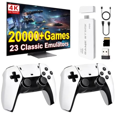 Whatsko 2025 Upgrade Retro Konsole Spielkonsole Game Stick, M15 Plus Konsole 20000+ Spielen 23 Emulator, HDMI Plug and Play TV Video Game Stick 4K mit 2 Wireless Controllern, Geschenk für Familien