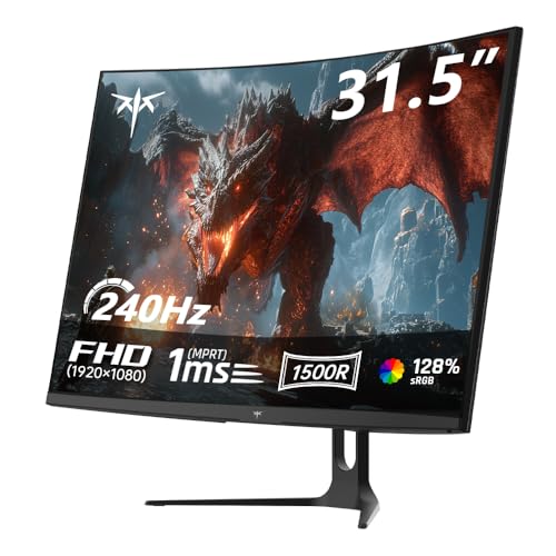 KTC Gaming Monitor 32 Zoll Curved | FHD 240Hz | 1ms MPRT | VA Panel 1500R | HDR10 | 5000:1 Kontrast | AMD FreeSync, Flicker-Free | sRGB 128% Wide Color Gamut | HDMI 2.0/DP 1.4 | VESA-Mount | H32C5