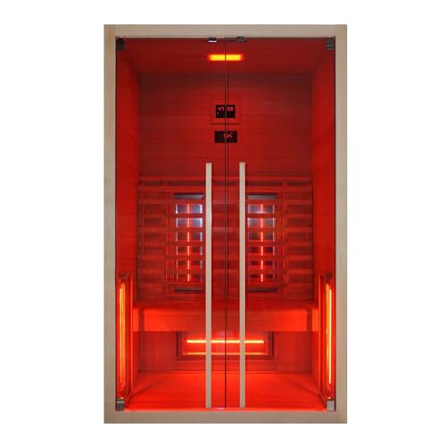 Sanotechnik Infrarotkabine RUBY 2 - für 2 Personen geeignet, inkl Vollspektrumstrahler - 120x100x195 cm - Wärmekabine mit MP3 Player & Bluetooth - LED Beleuchtung (7 Farben) - Infrarot-Sauna