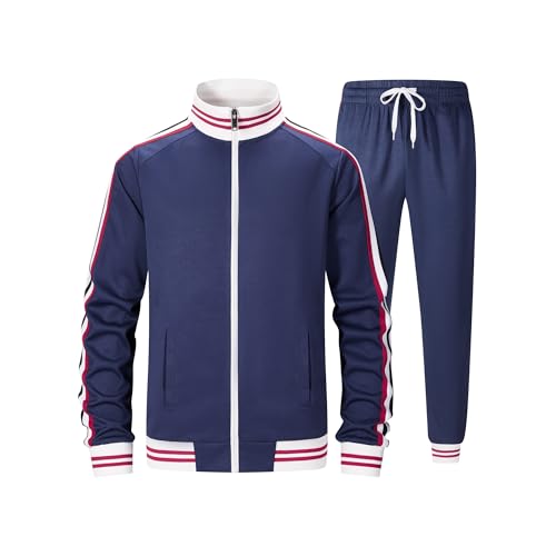 ZPB Herren Trainingsanzug Jogginganzug Sportanzug Fußball Sporthose Männer Hoodie Hose für Gym Tracksuit-Blue-L
