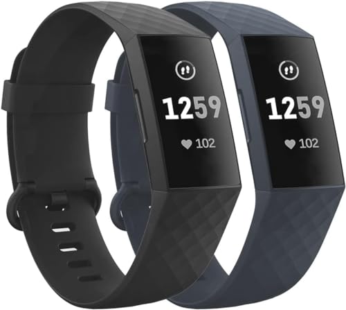 superpow 2 Pack Kompatibel für Fitbit Charge 3 Armband/Fitbit Charge 4 Armband, Klassisch Sport Silikon Sanft Atmungsaktiv Schweißfest Verstellbares Ersatzarmband für Fitbit Charge 3/4 Armbände