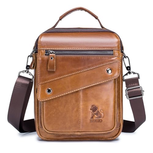 BAIGIO Umhängetaschen Herren Leder Schultertasche für Männer Herrentasche zum Umhängen Handtaschen Crossbody Bag Ledertasche für Arbeit Büro Alltag