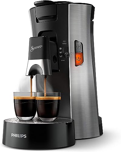 Philips Senseo Select Kaffeepadmaschine mit Kaffeestärkewahl und Memo-Funktion, aus recyceltem Plastik, Farbe: Gebürsteter Stahl (CSA250/10)