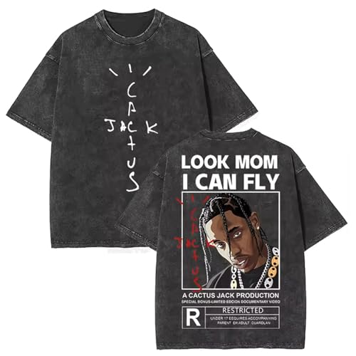 T Shirt Herren Travis Kurzarm-Sweatshirt Hip Hop Scott-t Gewaschene Baumwolle Kurzarm-Sommermode Große Größe T-Shirt Damen Baumwolle Casual Tops-Black&D||l