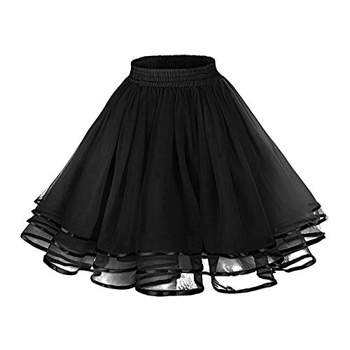 Damen Petticoat Reifrock Underskirt für 1950er Rockabilly A-Linie Kleid Tutu Rock Petticoat für Wedding Bridal (Schwarz, Einheitsgröße)