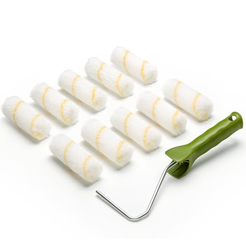 Colorus Farbroller Set 10 cm inkl. Bügel – 10x Farbwalze klein für Wandfarbe, Decke & Türen – Malerwalze Set mit sauberem, streifenfreiem Farbauftrag