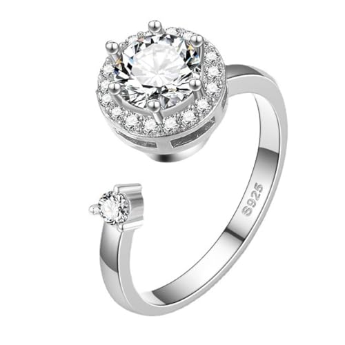 FEIKFEIZ Damen-Moissanit-Ring, 1 CT im Labor gezüchtete Diamanten, 925er Silber mit 18K Weißgold plattiert, verstellbarer Silberring, Verlobungsring, Schmuckgeschenk.