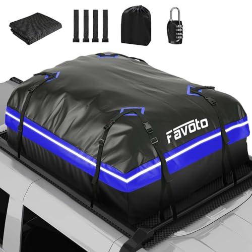 Favoto Dachbox 566L Faltbarer Dachkoffer wasserdichte Dachtasche mit Antirutschmatte Türhaken Verstärkungsgurte für PKW Autos SUVS mit/ohne Gepäckträger Reisen Gepäcktransport Blau
